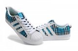 Adidas阿迪三叶草帆布板鞋 nza新款蓝白格子 女