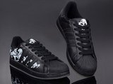 Adidas阿迪三叶草透明底板鞋 2011新款骷髅黑色 情侣