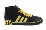 Adidas阿迪三叶草潮流帆布鞋 2012新款休闲板鞋高帮黑黄色 男