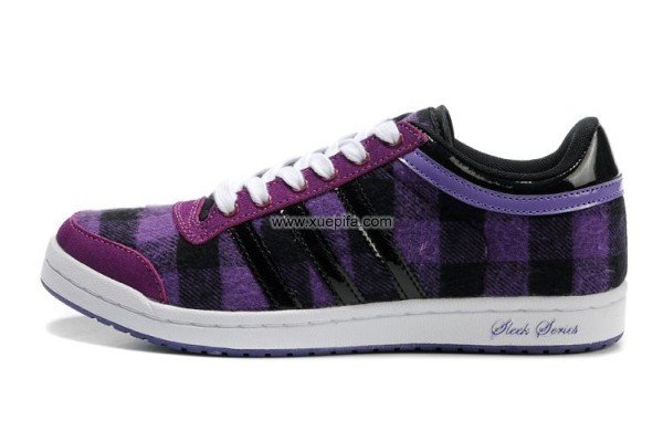 Adidas阿迪三叶草女子轻跑鞋 2010新款黑紫格子 女