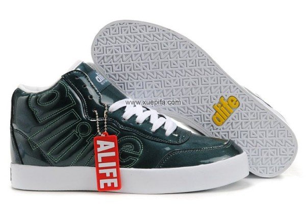 纽约潮流鞋 美国街头板鞋墨绿色高帮 男