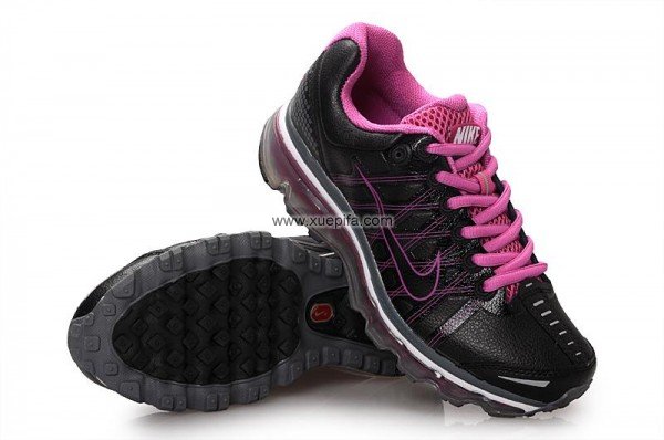 Nike耐克Air max跑鞋 2009皮面荔枝纹黑紫色 女