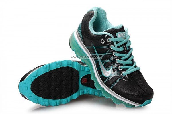 Nike耐克Air max跑鞋 2009皮面荔枝纹黑蓝色 女