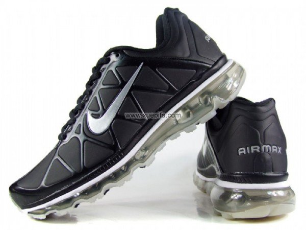 Nike耐克Air max跑鞋 2009皮面5代黑银色 男
