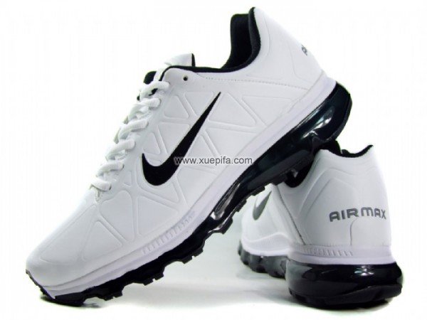 Nike耐克Air max跑鞋 2009皮面5代黑白色 男