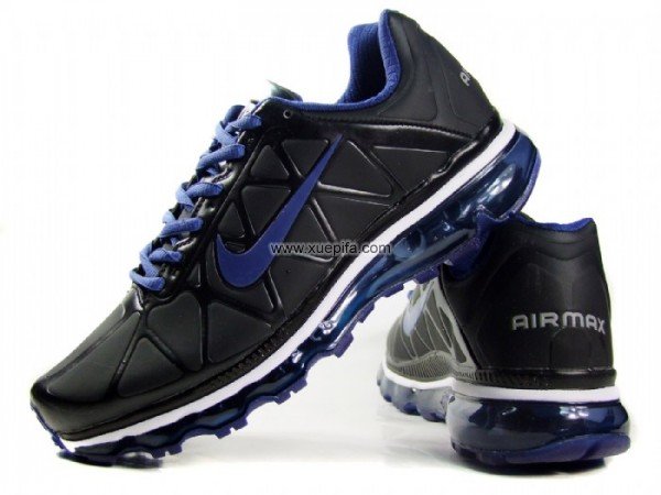 Nike耐克Air max跑鞋 2009皮面5代黑蓝色 男