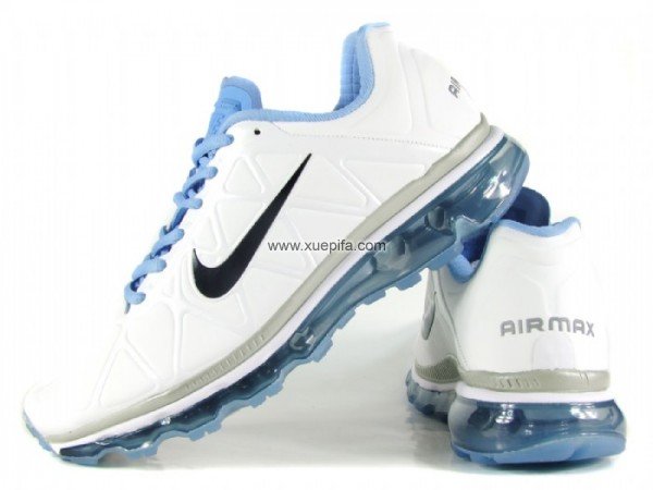 Nike耐克Air max跑鞋 2009皮面5代白蓝色 男