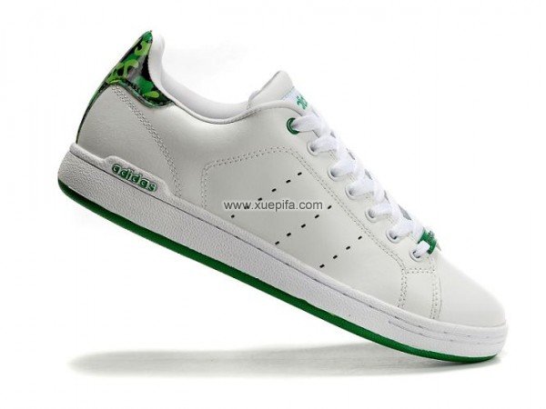 Adidas阿迪三叶草史密斯板鞋 全皮面白深绿色 情侣