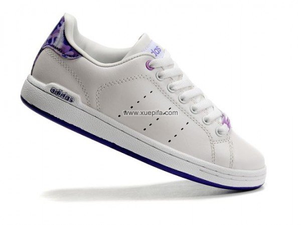Adidas阿迪三叶草史密斯板鞋 全皮面白紫色 女