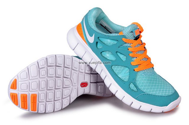 Nike耐克赤足跑鞋 2011新款free run 刘翔天蓝桔 女