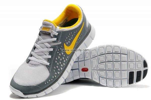 Nike耐克赤足跑鞋 2011新款free run 白灰黄 男