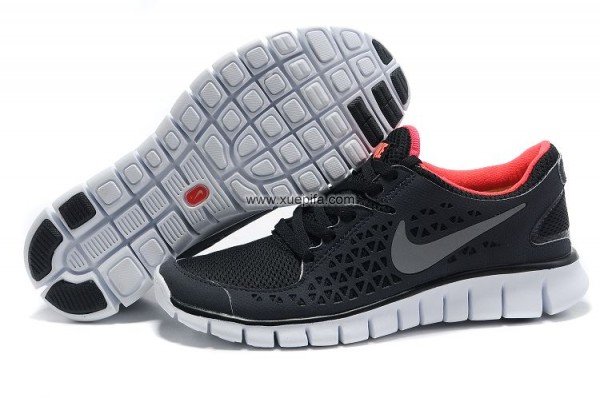 Nike耐克赤足跑鞋 2011新款free run 黑灰红 女