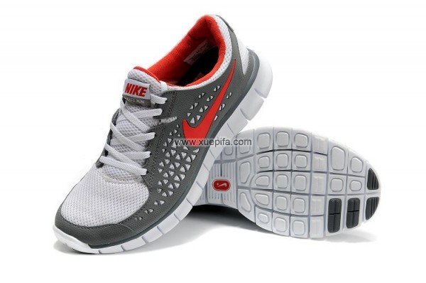 Nike耐克赤足跑鞋 2011新款free run 白灰红 男