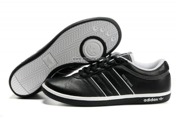 Adidas阿迪三叶草复古休闲鞋 2011新款speed tennis黑白低帮 男
