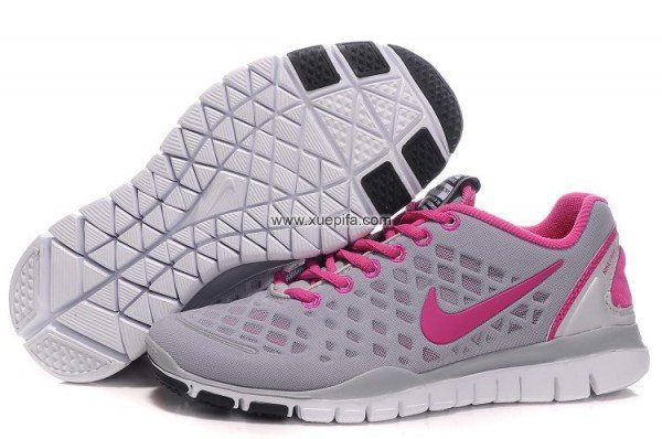 Nike耐克赤足跑鞋 free run 2012羽毛球鞋灰桃红 女