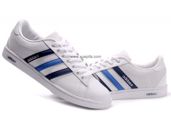 Adidas阿迪三叶草运动板鞋 2011新款无极3代白深蓝兰 男