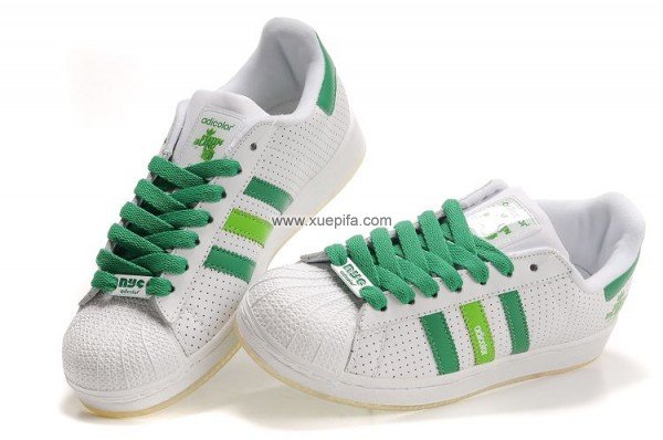 Adidas阿迪三叶草透明底板鞋 2011新款骷髅白绿 情侣