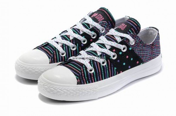 Converse匡威经典帆布 2011新款波点条纹黑低 女