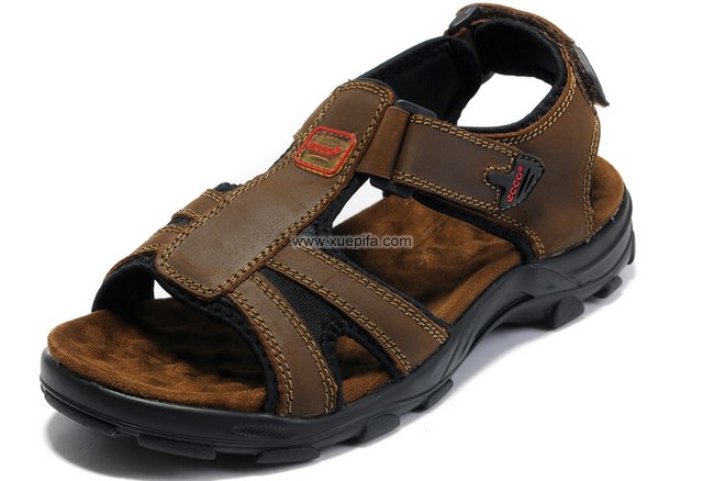 爱步沙滩凉鞋 疯马油皮浅棕款 男