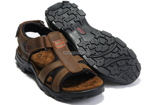 爱步沙滩凉鞋 疯马油皮浅棕款 男