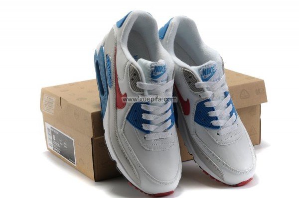 Nike耐克Air max跑鞋 90增高气垫跑步鞋白蓝红 男女