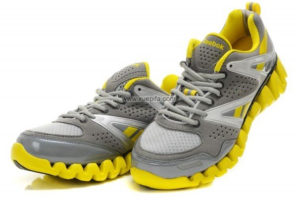 Reebok锐步zig tech 2012新款毛毛虫网面跑鞋浅灰黄 男