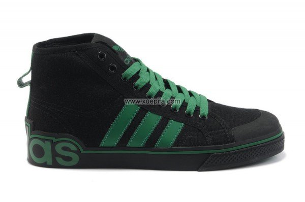 Adidas阿迪三叶草潮流帆布鞋 2012新款休闲板鞋高帮黑绿色 男