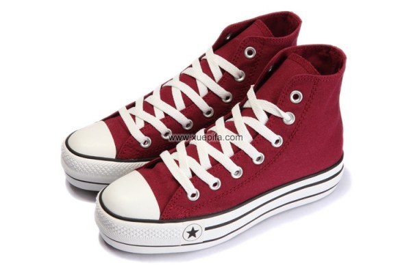 Converse匡威经典帆布 增高鞋高帮酒红色 女