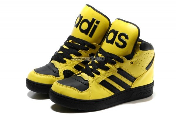 Adidas阿迪三叶草鞋舌 2012最新jeremy scott x adidas JS Instinct Hi 大黄色 男女