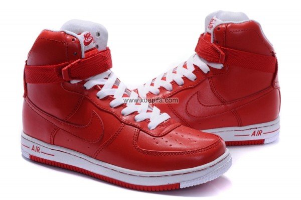 Nike耐克空军板鞋 2012新款Wmns Air Feather High整双头层皮红色 女