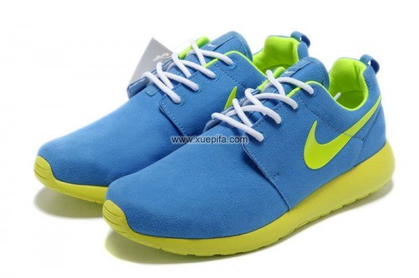 Nike耐克赤足跑鞋 2012新款roshe run反毛皮蓝黄色 男
