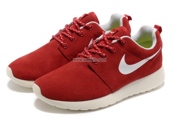 Nike耐克赤足跑鞋 2012新款roshe run反毛皮深红白 女