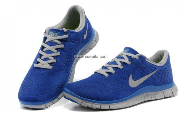 赤足跑鞋 2013 FREE4.0反毛皮宝蓝灰  男