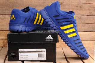 Adidas阿迪三叶草清风跑步鞋 2010新款超透气宝蓝黄 男