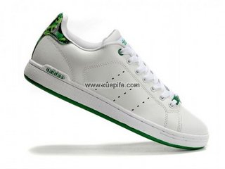 Adidas阿迪三叶草史密斯板鞋 全皮面白深绿色 情侣