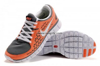 Nike耐克赤足跑鞋 2011新款free run鸟巢图案灰桔 女