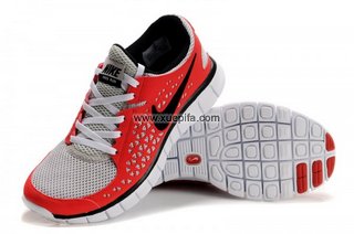 Nike耐克赤足跑鞋 2011新款free run鸟巢图案灰红 情侣