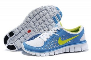 Nike耐克赤足跑鞋 2011新款free run 白蓝黄 女