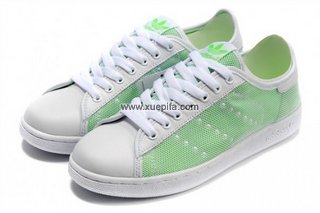 Adidas阿迪三叶草史密斯板鞋 2011新款网纱白绿 男