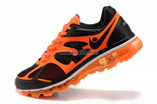 Nike耐克Air max跑鞋 2012全掌气撑黑橘色 男
