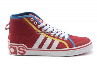 Adidas阿迪三叶草潮流帆布鞋 2012新款休闲板鞋高帮白红色 男