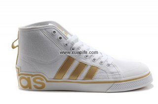 Adidas阿迪三叶草潮流帆布鞋 2012新款休闲板鞋高帮白金色 男