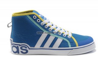 Adidas阿迪三叶草潮流帆布鞋 2012新款休闲板鞋高帮白蓝色 男