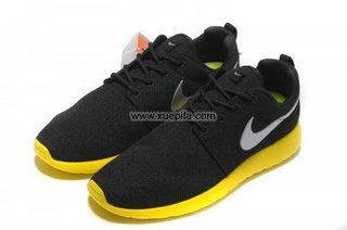 Nike耐克登月跑鞋 2012新款roshe run黑灰黄 男