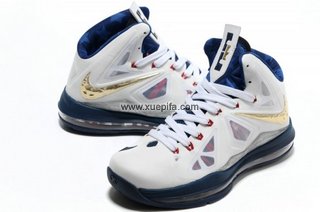 Nike耐克詹姆斯篮球鞋 2012新款10代白黑金 男