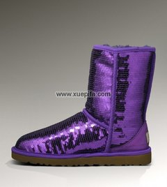 Ugg雪地靴短筒靴 2012新款羊皮毛一体3161亮片紫色 女